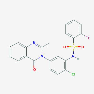 molecular formula C21H15ClFN3O3S B2405747 N-[2-chloro-5-(2-methyl-4-oxoquinazolin-3-yl)phenyl]-2-fluorobenzenesulfonamide CAS No. 899969-75-6
