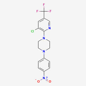 molecular formula C16H14ClF3N4O2 B2405749 1-[3-Chloro-5-(trifluoromethyl)pyridin-2-yl]-4-(4-nitrophenyl)piperazine CAS No. 478262-11-2