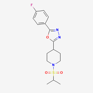 molecular formula C16H20FN3O3S B2405763 2-(4-Fluorophenyl)-5-(1-(isopropylsulfonyl)piperidin-4-yl)-1,3,4-oxadiazole CAS No. 1211800-18-8