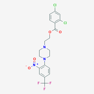 molecular formula C20H18Cl2F3N3O4 B2405769 2-{4-[2-Nitro-4-(trifluoromethyl)phenyl]piperazino}ethyl 2,4-dichlorobenzenecarboxylate CAS No. 338748-68-8