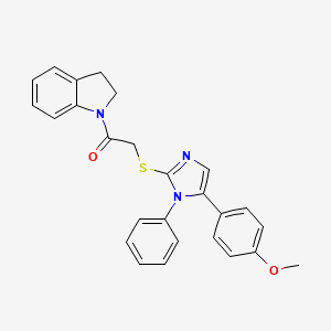 molecular formula C26H23N3O2S B2405776 1-(indolin-1-yl)-2-((5-(4-methoxyphenyl)-1-phenyl-1H-imidazol-2-yl)thio)ethanone CAS No. 1207022-08-9