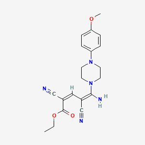 molecular formula C20H23N5O3 B2405780 （2Z，4E）-5-氨基-2，4-二氰基-5- [4-（4-甲氧基苯基）哌嗪-1-基] 戊-2，4-二烯酸乙酯 CAS No. 338396-64-8