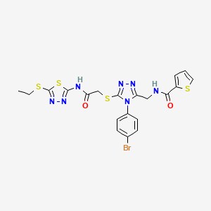 molecular formula C20H18BrN7O2S4 B2405788 N-((4-(4-bromophenyl)-5-((2-((5-(ethylthio)-1,3,4-thiadiazol-2-yl)amino)-2-oxoethyl)thio)-4H-1,2,4-triazol-3-yl)methyl)thiophene-2-carboxamide CAS No. 394215-34-0