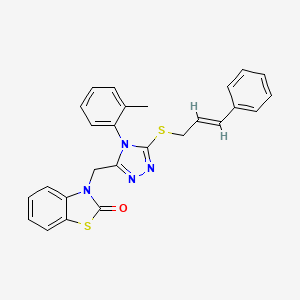 molecular formula C26H22N4OS2 B2405797 (E)-3-((5-(肉桂硫基)-4-(邻甲苯基)-4H-1,2,4-三唑-3-基)甲基)苯并[d]噻唑-2(3H)-酮 CAS No. 1321700-74-6
