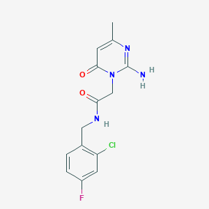 molecular formula C14H14ClFN4O2 B2405804 2-[2-amino-4-methyl-6-oxo-1(6H)-pyrimidinyl]-N~1~-(2-chloro-4-fluorobenzyl)acetamide CAS No. 1251559-86-0