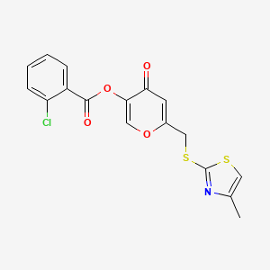 molecular formula C17H12ClNO4S2 B2405808 6-(((4-甲基噻唑-2-基)硫代)甲基)-4-氧代-4H-吡喃-3-基 2-氯苯甲酸酯 CAS No. 896303-76-7