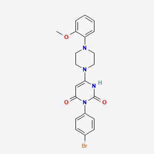 molecular formula C21H21BrN4O3 B2405815 3-(4-溴苯基)-6-(4-(2-甲氧苯基)哌嗪-1-基)嘧啶-2,4(1H,3H)-二酮 CAS No. 847398-89-4