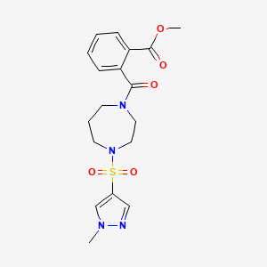 molecular formula C18H22N4O5S B2405830 methyl 2-(4-((1-methyl-1H-pyrazol-4-yl)sulfonyl)-1,4-diazepane-1-carbonyl)benzoate CAS No. 2034488-40-7