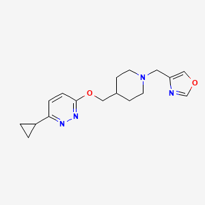 molecular formula C17H22N4O2 B2405832 4-[[4-[(6-Cyclopropylpyridazin-3-yl)oxymethyl]piperidin-1-yl]methyl]-1,3-oxazole CAS No. 2309192-65-0