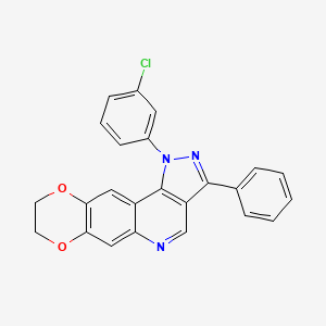 molecular formula C24H16ClN3O2 B2405836 1-(3-chlorophenyl)-3-phenyl-8,9-dihydro-1H-[1,4]dioxino[2,3-g]pyrazolo[4,3-c]quinoline CAS No. 901044-64-2