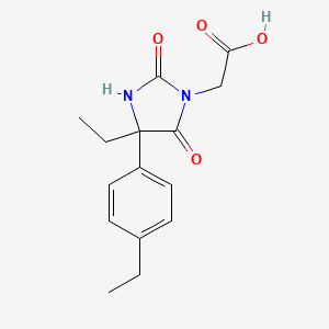molecular formula C15H18N2O4 B2405840 2-[4-Ethyl-4-(4-ethylphenyl)-2,5-dioxoimidazolidin-1-yl]acetic acid CAS No. 1096333-39-9