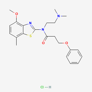 molecular formula C22H28ClN3O3S B2405852 盐酸N-(2-(二甲氨基)乙基)-N-(4-甲氧基-7-甲基苯并[d]噻唑-2-基)-3-苯氧基丙酰胺 CAS No. 1216599-54-0