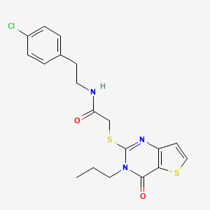 molecular formula C19H20ClN3O2S2 B2405863 N-[2-(4-氯苯基)乙基]-2-[(4-氧代-3-丙基-3,4-二氢噻吩并[3,2-d]嘧啶-2-基)硫代]乙酰胺 CAS No. 1260622-23-8