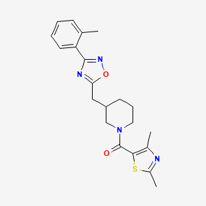 molecular formula C21H24N4O2S B2405868 (2,4-Dimethylthiazol-5-yl)(3-((3-(o-tolyl)-1,2,4-oxadiazol-5-yl)methyl)piperidin-1-yl)methanone CAS No. 1705365-19-0