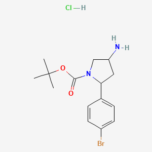 molecular formula C15H22BrClN2O2 B2405871 叔丁基4-氨基-2-(4-溴苯基)吡咯烷-1-羧酸盐；盐酸盐 CAS No. 2241130-41-4