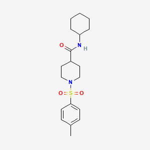 molecular formula C19H28N2O3S B2405872 N-环己基-1-[(4-甲苯磺酰基)-4-哌啶甲酰胺 CAS No. 433952-36-4