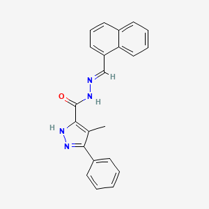 molecular formula C22H18N4O B2405874 (E)-4-甲基-N'-(萘-1-基亚甲基)-3-苯基-1H-吡唑-5-甲酰肼 CAS No. 1310360-28-1