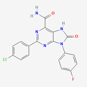 molecular formula C18H11ClFN5O2 B2405893 2-(4-氯苯基)-9-(4-氟苯基)-8-氧代-8,9-二氢-7H-嘌呤-6-甲酰胺 CAS No. 869068-76-8