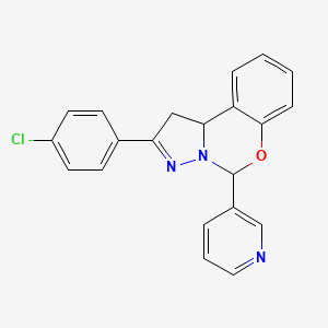 molecular formula C21H16ClN3O B2405901 2-(4-Chlorophenyl)-5-(pyridin-3-yl)-1,10b-dihydropyrazolo[1,5-c][1,3]benzoxazine CAS No. 500002-01-7