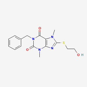 molecular formula C16H18N4O3S B2405902 1-benzyl-8-((2-hydroxyethyl)thio)-3,7-dimethyl-1H-purine-2,6(3H,7H)-dione CAS No. 923121-23-7