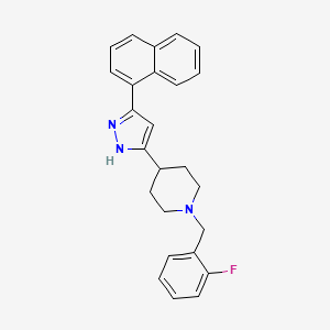 molecular formula C25H24FN3 B2405907 1-[(2-フルオロフェニル)メチル]-4-[5-(ナフタレン-1-イル)-1H-ピラゾール-3-イル]ピペリジン CAS No. 1025724-82-6