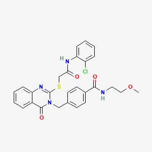 molecular formula C27H25ClN4O4S B2405910 4-((2-((2-((2-氯苯基)氨基)-2-氧代乙基)硫代)-4-氧代喹唑啉-3(4H)-基)甲基)-N-(2-甲氧基乙基)苯甲酰胺 CAS No. 1115550-10-1