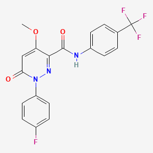 molecular formula C19H13F4N3O3 B2405914 1-(4-fluorophenyl)-4-methoxy-6-oxo-N-[4-(trifluoromethyl)phenyl]pyridazine-3-carboxamide CAS No. 921539-92-6