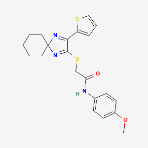 molecular formula C21H23N3O2S2 B2405915 N-(4-甲氧基苯基)-2-((3-(噻吩-2-基)-1,4-二氮杂螺[4.5]癸-1,3-二烯-2-基)硫代)乙酰胺 CAS No. 1223984-91-5