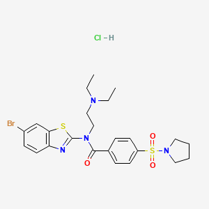 molecular formula C24H30BrClN4O3S2 B2405917 N-(6-bromobenzo[d]thiazol-2-yl)-N-(2-(diethylamino)ethyl)-4-(pyrrolidin-1-ylsulfonyl)benzamide hydrochloride CAS No. 1322291-26-8