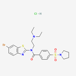 molecular formula C24H30BrClN4O3S2 B2405917 N-(6-溴苯并[d]噻唑-2-基)-N-(2-(二乙氨基)乙基)-4-(吡咯烷-1-磺酰基)苯甲酰胺盐酸盐 CAS No. 1322291-26-8