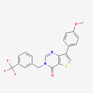 molecular formula C21H15F3N2O2S B2405933 7-(4-methoxyphenyl)-3-[3-(trifluoromethyl)benzyl]thieno[3,2-d]pyrimidin-4(3H)-one CAS No. 1105238-50-3