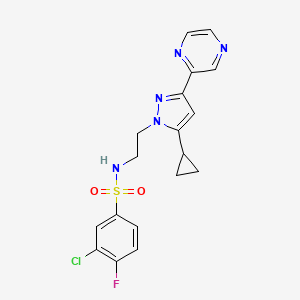 3-chloro-N-(2-(5-cyclopropyl-3-(pyrazin-2-yl)-1H-pyrazol-1-yl)ethyl)-4-fluorobenzenesulfonamide