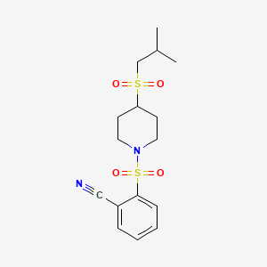 molecular formula C16H22N2O4S2 B2405968 2-((4-(Isobutylsulfonyl)piperidin-1-yl)sulfonyl)benzonitrile CAS No. 1797080-63-7