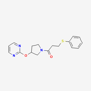 molecular formula C17H19N3O2S B2405969 3-(Phenylthio)-1-(3-(pyrimidin-2-yloxy)pyrrolidin-1-yl)propan-1-one CAS No. 2034394-38-0