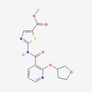 molecular formula C15H15N3O5S B2405975 Methyl 2-(2-((tetrahydrofuran-3-yl)oxy)nicotinamido)thiazole-5-carboxylate CAS No. 2034313-02-3