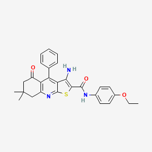molecular formula C28H27N3O3S B2405989 3-amino-N-(4-ethoxyphenyl)-7,7-dimethyl-5-oxo-4-phenyl-5,6,7,8-tetrahydrothieno[2,3-b]quinoline-2-carboxamide CAS No. 690959-96-7