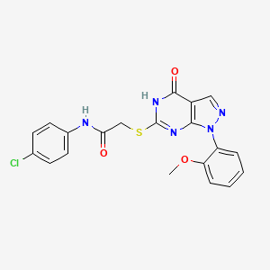 molecular formula C20H16ClN5O3S B2405991 N-(4-chlorophenyl)-2-((1-(2-methoxyphenyl)-4-oxo-4,5-dihydro-1H-pyrazolo[3,4-d]pyrimidin-6-yl)thio)acetamide CAS No. 946366-30-9