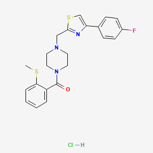 molecular formula C22H23ClFN3OS2 B2406000 Chlorhydrate de (4-((4-(4-fluorophényl)thiazol-2-yl)méthyl)pipérazin-1-yl)(2-(méthylthio)phényl)méthanone CAS No. 1216793-15-5