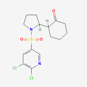 molecular formula C15H18Cl2N2O3S B2406021 2-{1-[(5,6-Dichloropyridin-3-yl)sulfonyl]pyrrolidin-2-yl}cyclohexan-1-one CAS No. 1797134-25-8