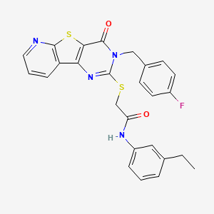 molecular formula C26H21FN4O2S2 B2406022 N-(3-ethylphenyl)-2-((3-(4-fluorobenzyl)-4-oxo-3,4-dihydropyrido[3',2':4,5]thieno[3,2-d]pyrimidin-2-yl)thio)acetamide CAS No. 1223770-42-0