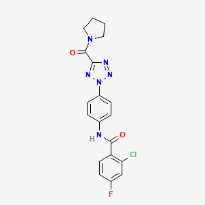 molecular formula C19H16ClFN6O2 B2406048 2-氯-4-氟-N-(4-(5-(吡咯烷-1-羰基)-2H-四唑-2-基)苯基)苯甲酰胺 CAS No. 1396767-77-3