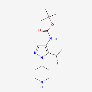 molecular formula C14H22F2N4O2 B2406059 叔丁基N-[5-(二氟甲基)-1-哌啶-4-基吡唑-4-基]氨基甲酸酯 CAS No. 2243507-35-7