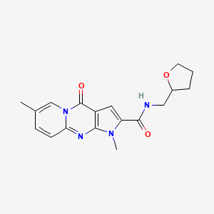 molecular formula C18H20N4O3 B2406098 1,7-dimethyl-4-oxo-N-((tetrahydrofuran-2-yl)methyl)-1,4-dihydropyrido[1,2-a]pyrrolo[2,3-d]pyrimidine-2-carboxamide CAS No. 896814-66-7