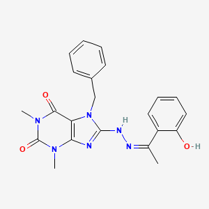 molecular formula C22H22N6O3 B2406118 7-benzyl-8-{(2Z)-2-[1-(2-hydroxyphenyl)ethylidene]hydrazinyl}-1,3-dimethyl-3,7-dihydro-1H-purine-2,6-dione CAS No. 374543-45-0