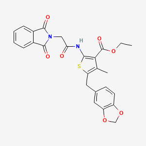 molecular formula C26H22N2O7S B2406119 Ethyl 5-(1,3-benzodioxol-5-ylmethyl)-2-[[2-(1,3-dioxoisoindol-2-yl)acetyl]amino]-4-methylthiophene-3-carboxylate CAS No. 476366-06-0