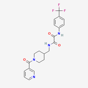 molecular formula C21H21F3N4O3 B2406138 N1-((1-nicotinoylpiperidin-4-yl)methyl)-N2-(4-(trifluoromethyl)phenyl)oxalamide CAS No. 1396887-84-5