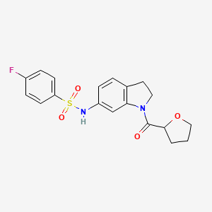 molecular formula C19H19FN2O4S B2406153 4-氟-N-(1-(四氢呋喃-2-羰基)吲哚啉-6-基)苯磺酰胺 CAS No. 1058385-97-9