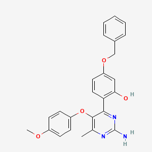 molecular formula C25H23N3O4 B2406167 2-(2-氨基-5-(4-甲氧基苯氧基)-6-甲基嘧啶-4-基)-5-(苄氧基)苯酚 CAS No. 877806-57-0