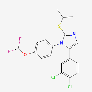 molecular formula C19H16Cl2F2N2OS B2406183 5-(3,4-二氯苯基)-1-(4-(二氟甲氧基)苯基)-2-(异丙硫基)-1H-咪唑 CAS No. 1226438-69-2