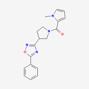 molecular formula C18H18N4O2 B2406193 (1-methyl-1H-pyrrol-2-yl)(3-(5-phenyl-1,2,4-oxadiazol-3-yl)pyrrolidin-1-yl)methanone CAS No. 2034416-45-8